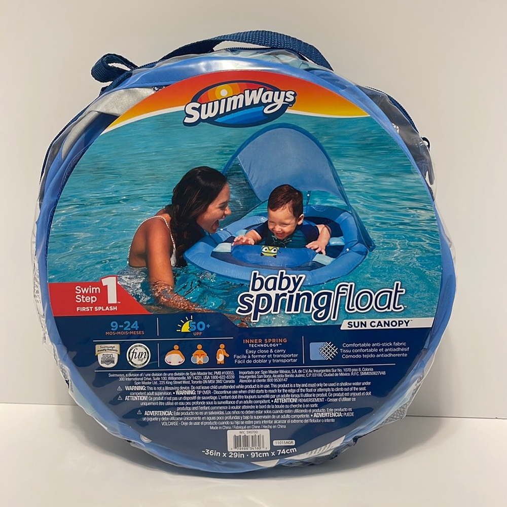 Swimways Step 1 Baby 9-24 Month Blue Pool Spring Float with Sun Canopy
